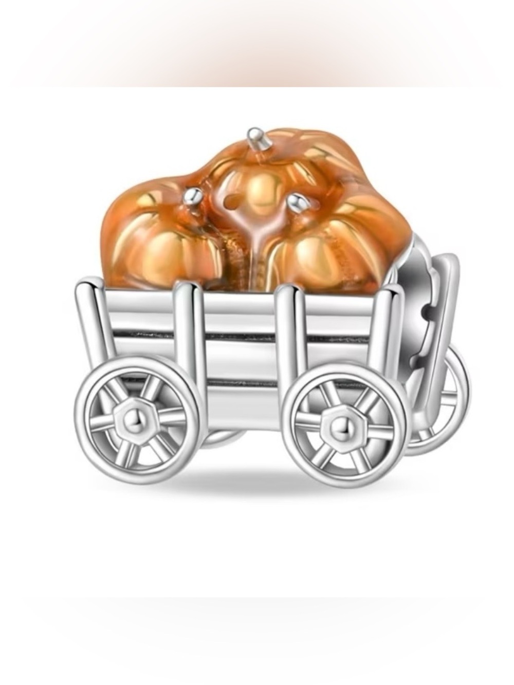 Sterling Silver Pumpkin Wagon Charm Orange Enamel Fall